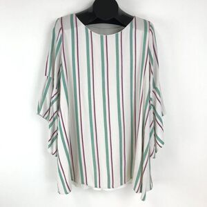 I Joah Striped Shift Dress Women's Size Large Bell Sleeves Lined Pockets